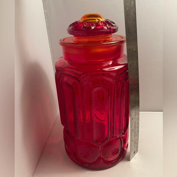 Vintage Moon &‎ Stars Amberina Extra Large Red Canister with Lid - Picture 12 of 13